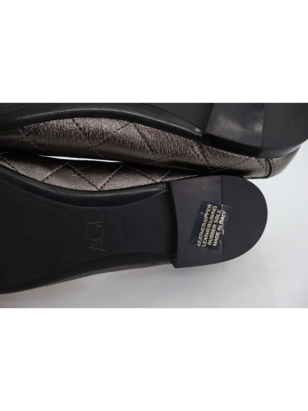 AGL Naomi Womens Ballet Flats Size 39.5 9.5 Quilted Silver Black Leather Cap Toe